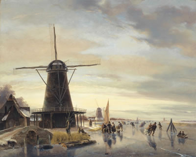 Skaters on a frozen Waterway