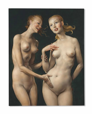 Sample artwork by John Currin (Born 1962), known for female figure and portrait painting-caricature - View similar artists and auction records