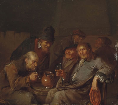 Peasants drinking and smoking in an interior