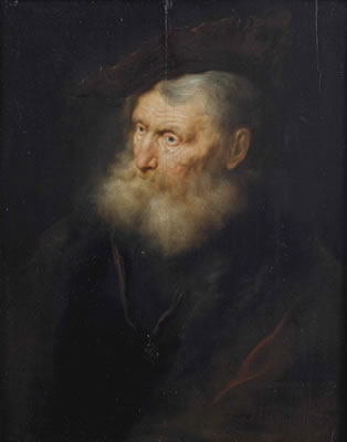 Portrait of an old man, bust-length, in a fur lined coat with a small pendant, and a velvet barrett