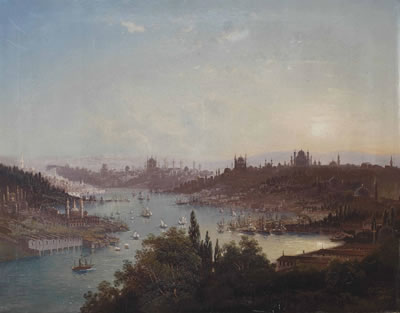 A view of Istanbul with the Bosporus at sunset