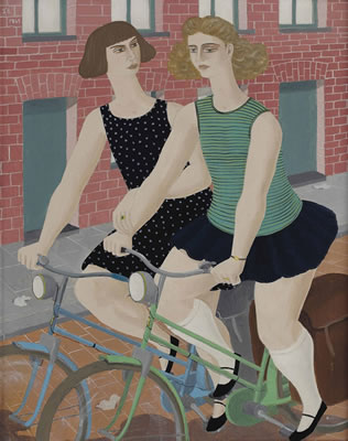 Two women on a bicycle