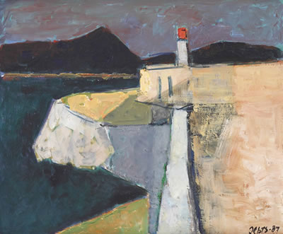Coastal scene with a lighthouse
