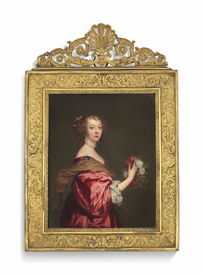 Catherine Howard, Lady d'Aubigny (1620-1650), in crimson dress, with flowers