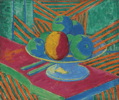 Fruit in a Bowl, Striped Background (II)