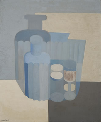 Verres et bouteilles en bleu