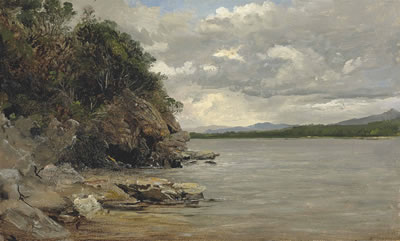 A rocky outcrop by a lake, Norway