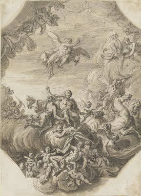Study for the ceiling design for the Queen's State Bedchamber, Hampton Court Palace (recto); and Study of a winged figure (verso) by Sir James Thornhill - Auction record, sale price, and art valuation. Compare with similar artists and explore comparable artworks.