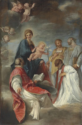 The Madonna and Child with Saints Ignatius of Loyola, Francis Xavier, Cosmas and Damian - a bozzetto by Andrea Sacchi - Auction record, sale price, and art valuation. Compare with similar artists and explore comparable artworks.