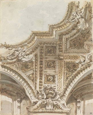 A section of a ceiling with coffering and sculpture (recto); Studies of architectural motives from S. Maria in Aracoeli, Rome (verso)