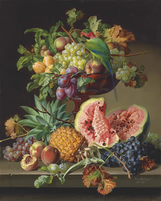 Still life with fruit and a parrot by Anton Hartinger - Auction record, sale price, and art valuation. Compare with similar artists and explore comparable artworks.