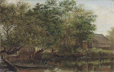 Bank of the Pasig river, Manila by Felix Resurreccion Hidalgo - Auction record, sale price, and art valuation. Compare with similar artists and explore comparable artworks.