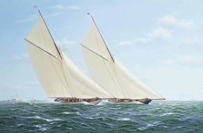 Vigilant and Valkyrie II on the windward leg, America's Cup, 1893