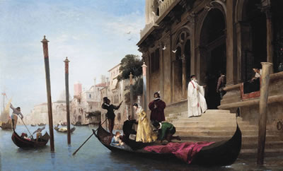 Boarding a gondola, Venice