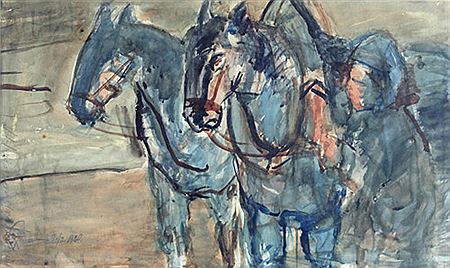 Treidelpferde mit Pferdejunge, 1930