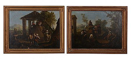 The Vendage and Peasants making music and drinking in an Italianate Landscape (2)