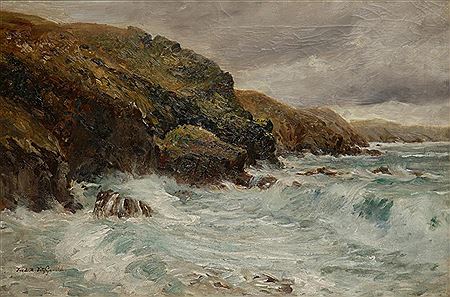 A coastal scene with heavy seas