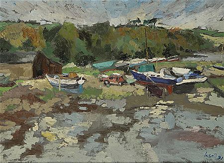 Boats on bar with car