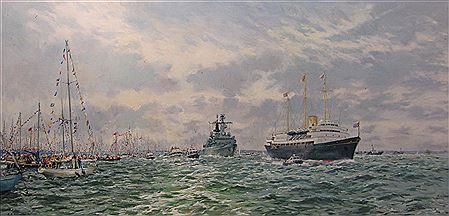 The Royal Yacht Brittania - Queen Mother's Review of Yachts in the Solent 1990