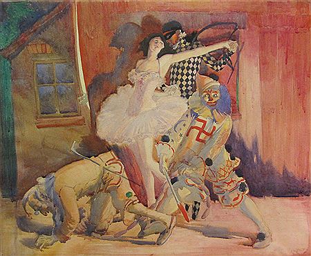 Pierrettes on Stage (possibly a scene from the Scarborough Pageant or the Open Air Theatre) by Richard Edward Clarke - Auction record, sale price, and art valuation. Compare with similar artists and explore comparable artworks.