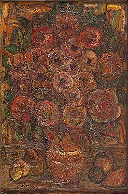 Flowers in earthenware jar (Zinnias), 1969