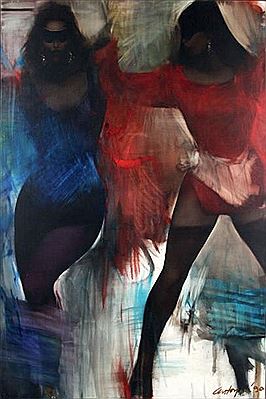 Double Take deux femmes en rouge et noir