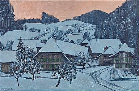 Berner Dorflandschaft im Winter by Werner Schmutz - Auction record, sale price, and art valuation. Compare with similar artists and explore comparable artworks.