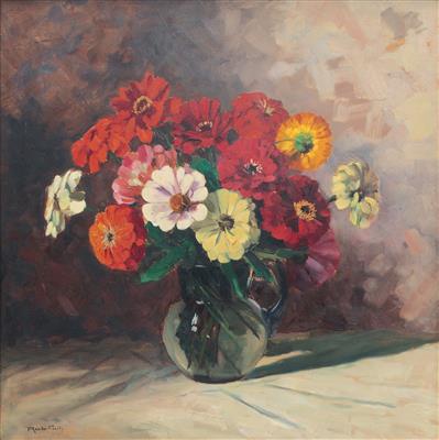 Bunter Asternstrauß in Krug by Robert Voit - Auction record, sale price, and art valuation. Compare with similar artists and explore comparable artworks.
