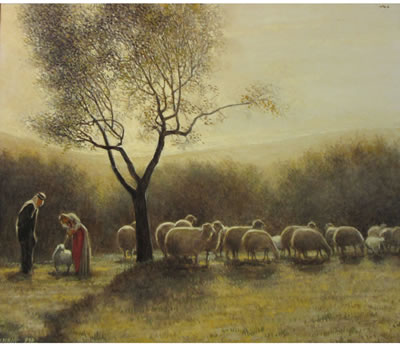 Shepherd and Sheep at First Light