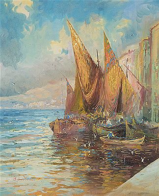 Fishing Boats - Cornish Coast by Blythe Fletcher - Auction record, sale price, and art valuation. Compare with similar artists and explore comparable artworks.