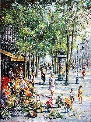 STREET SCENE WITH FLOWER VENDOR by Christian Jereczek - Auction record, sale price, and art valuation. Compare with similar artists and explore comparable artworks.