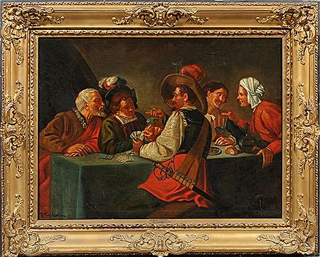 CARD PLAYERS IN A TAVERN by J Fraschini - Auction record, sale price, and art valuation. Compare with similar artists and explore comparable artworks.