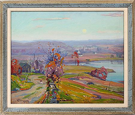 LANDSCAPE WITH ROAD, WATER & FARM BUILDINGS by William Greason - Auction record, sale price, and art valuation. Compare with similar artists and explore comparable artworks.