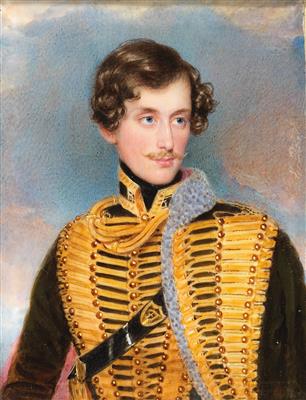 A portrait of a count Szechy in a husar’s uniform against a cloudy background by Emanuel Thomas Peter - Auction record, sale price, and art valuation. Compare with similar artists and explore comparable artworks.