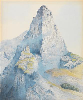 A set of 10 watercolors, Austrian and Italian mountain ranges, each signed F. Moro, each titled on the reverse: Sturzhahn- Totes Gebirge, Fluchthorn - Silvretta, Cimone della Pala, Lienz - Dolomiten, Untersberg - Salzburg, aus den Lechtaler Alpen, Türlspi
