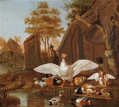 Ducks by a pond in front of a farmstead by Dirck Wyntrack - Auction record, sale price, and art valuation. Compare with similar artists and explore comparable artworks.