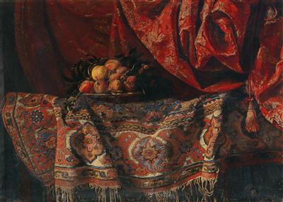 A still life with fruit on a carpet