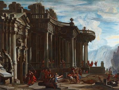 An architectural capriccio with the Death of Livestock - Fifth plague of Egypt; and An architectural capriccio with Joseph and his brothers in front of the Pharaoh by Domenico Roberti - Auction record, sale price, and art valuation. Compare with similar artists and explore comparable artworks.