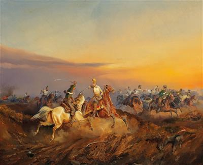 Scene from the Hungarian Revolution of 1848/49: Austrian Dragoon of the 6th Regiment of Imperial Royal Bohemian Dragoons in Battle with Hungarian Hussars