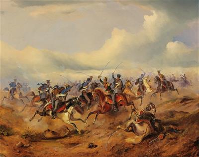 Scene from the Hungarian Revolution of 1848/49: Austrian Uhlans of the 1st Regiment of Imperial Royal Uhlans in Battle with Hungarian Hussars