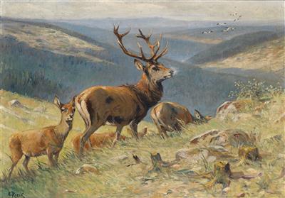 Royal Stag Leading Hinds by Emil Rieck - Auction record, sale price, and art valuation. Compare with similar artists and explore comparable artworks.