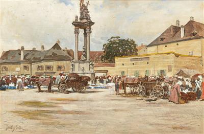 Market by the Holy Trinity Column in Krems an der Donau by Johann Nepomuk Geller - Auction record, sale price, and art valuation. Compare with similar artists and explore comparable artworks.