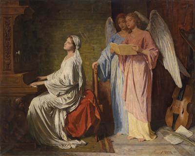 St. Cecilia playing accompanied by angels