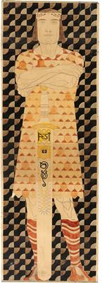 ‘Merlinsage’, 3 working sketches for a 9-part frieze (inlays), for the World’s Fair in St. Louis