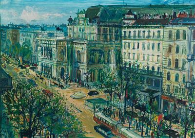 “Wiener Oper” (a view of Vienna State Opera from the Kärntnering), c. 1958