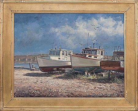 "Three at Granite Wharf" by Michael Stoffa - Auction record, sale price, and art valuation. Compare with similar artists and explore comparable artworks.
