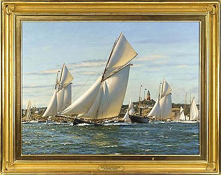 Puritan leads the fleet out of Marblehead Harbor