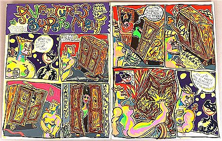 De l'égérie du groupe Bazooka : Ensemble de 2 tableaux représentant une histoire en 2 planches : " Les Aventures de Super Meufs"- 1997