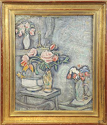 Nature morte au bouquets de fleurs et au bassin