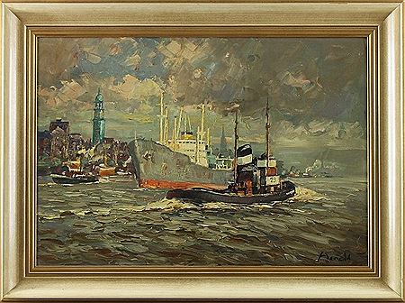 "Ansicht vom Hamburger Hafen mit Schleppern und Dampfschiff" by Harry Haerendel - Auction record, sale price, and art valuation. Compare with similar artists and explore comparable artworks.